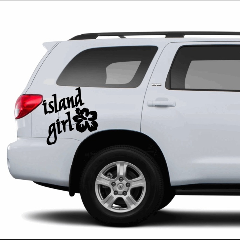 Car decal Island Girl with hibiscus flower large vinyl decal holographic